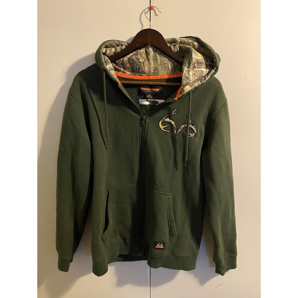 Realtree Full Zip Hoodie Mens M Green Camo Camouflage Hooded Sweatshirt Fleece